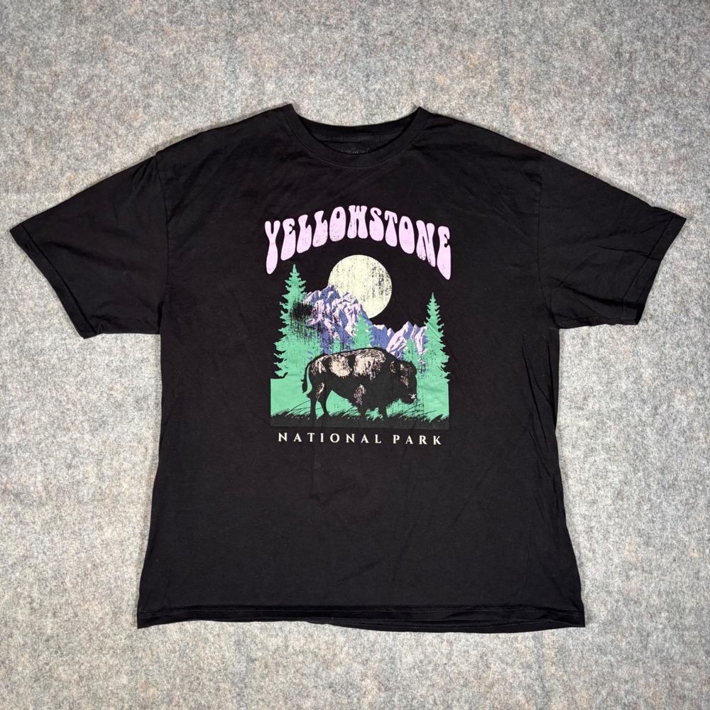 Yellowstone National Park T-Shirt Mens XL Black Bison Rebellious One 100% Cotton